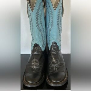 CUSTOM MADE Western Boots Turquoise & Black Leather Boot Co. USA